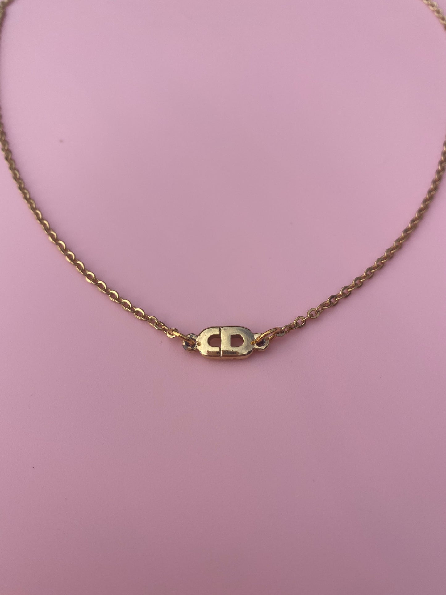 Authentic DIOR reworked CD gold pendant necklace