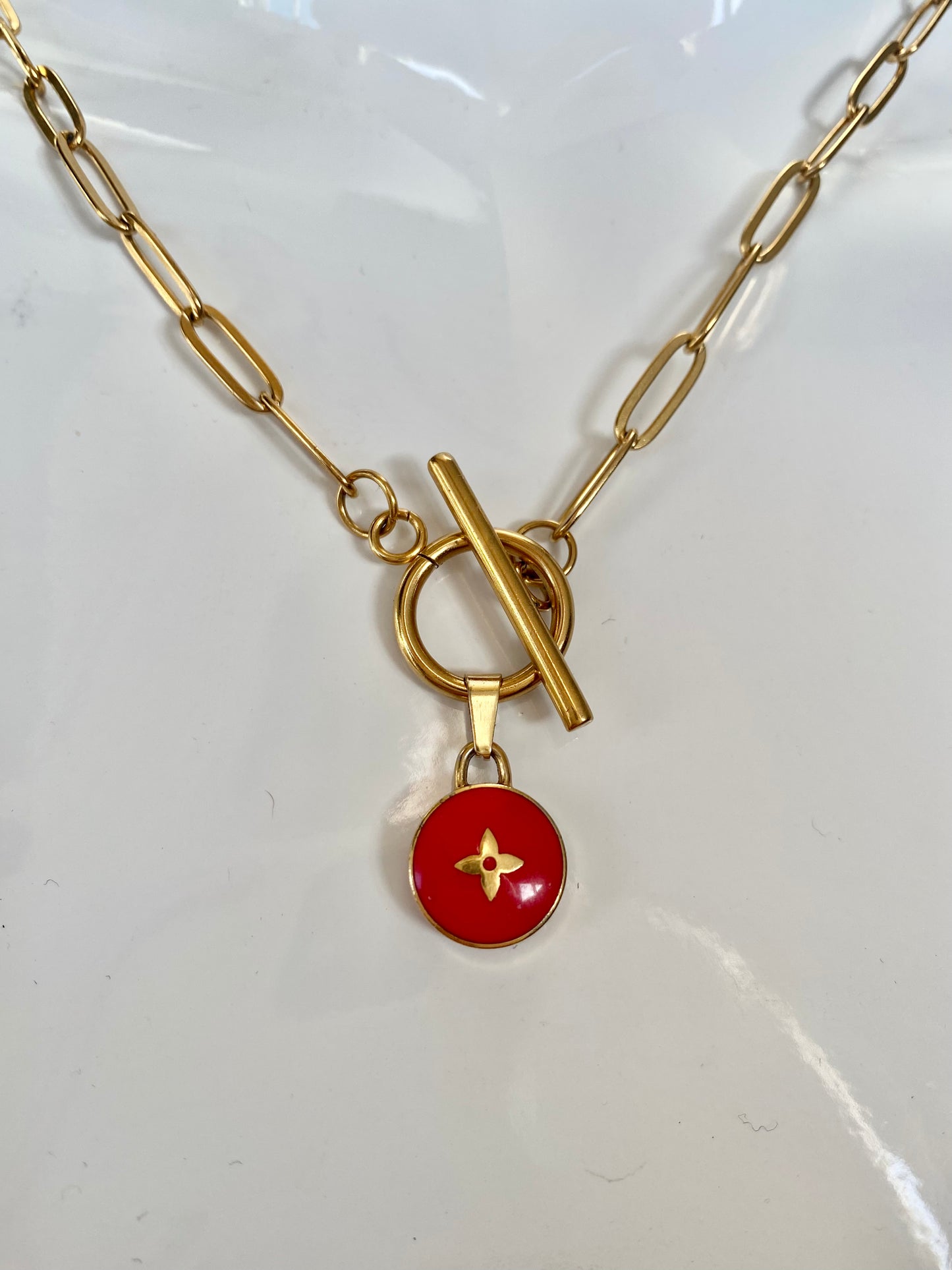 Authentic LOUIS VUITTON red Pastilles vintage pendant reworked necklace