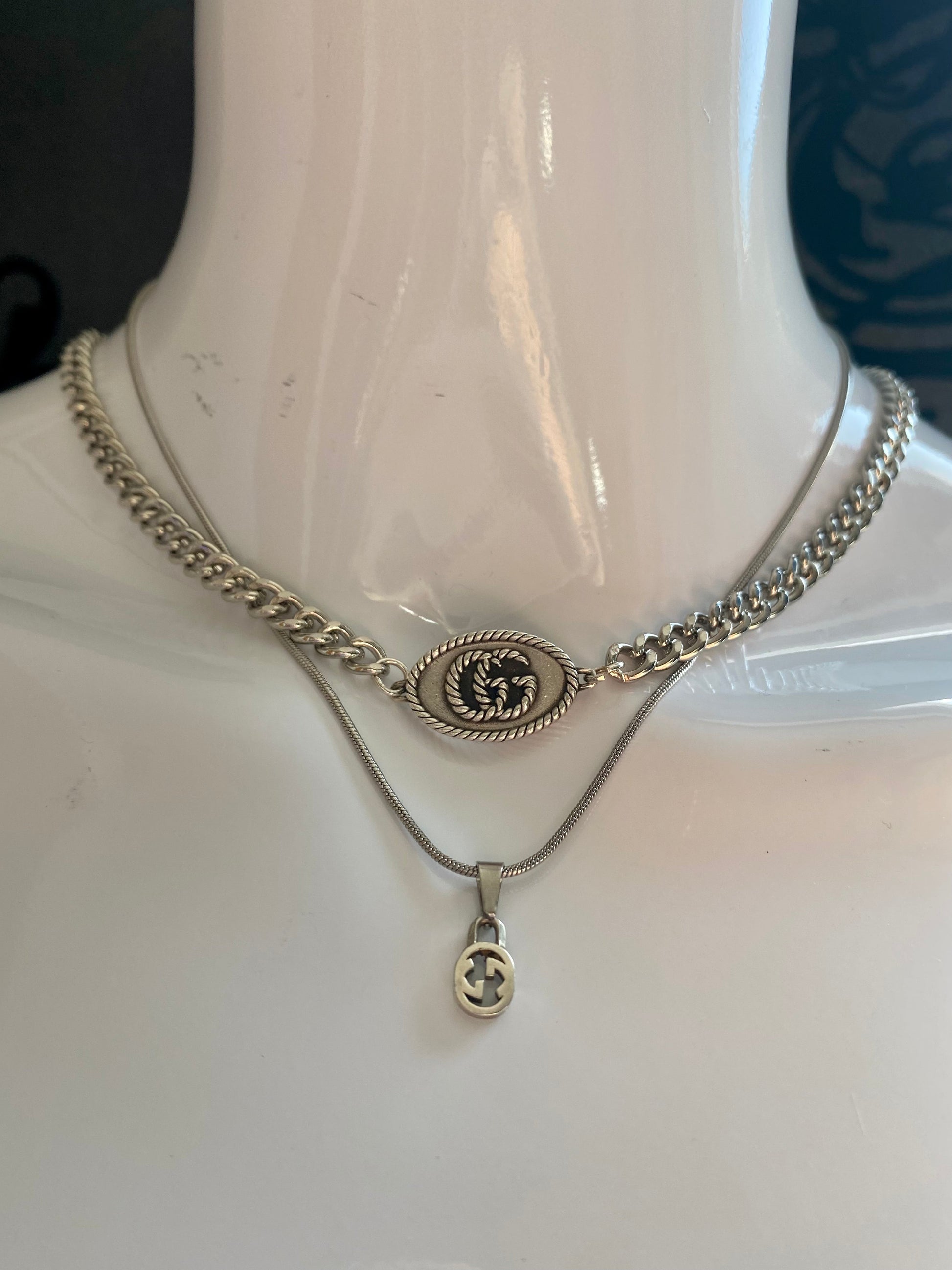 Gucci reworked repurposed recycled non tarnish necklace anti tarnish silver