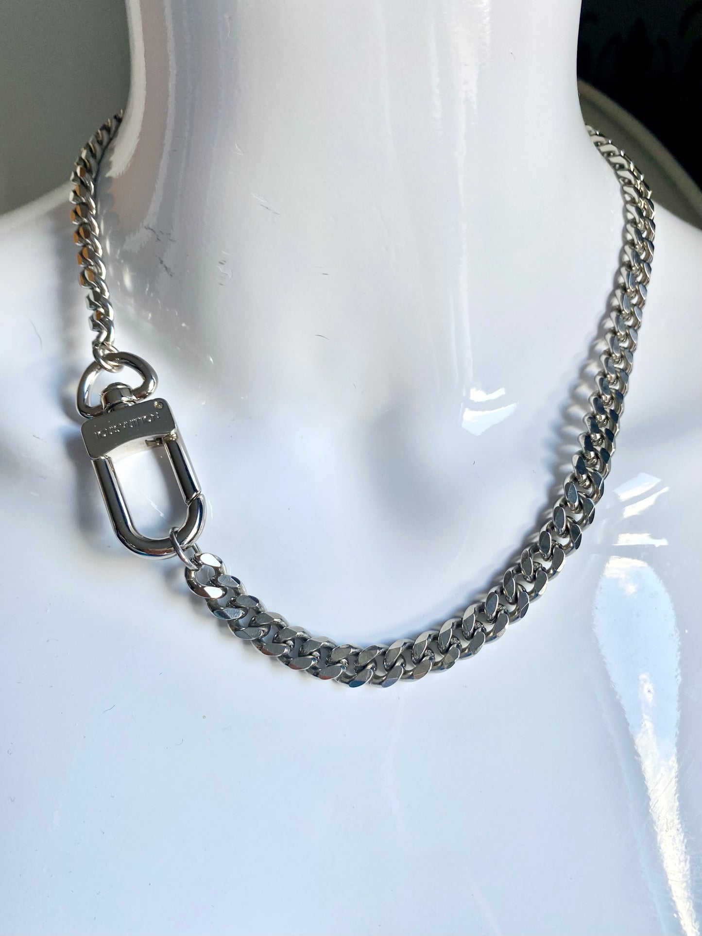 Authentic Louis Vuitton vintage silver lock clasp pendant reworked necklace