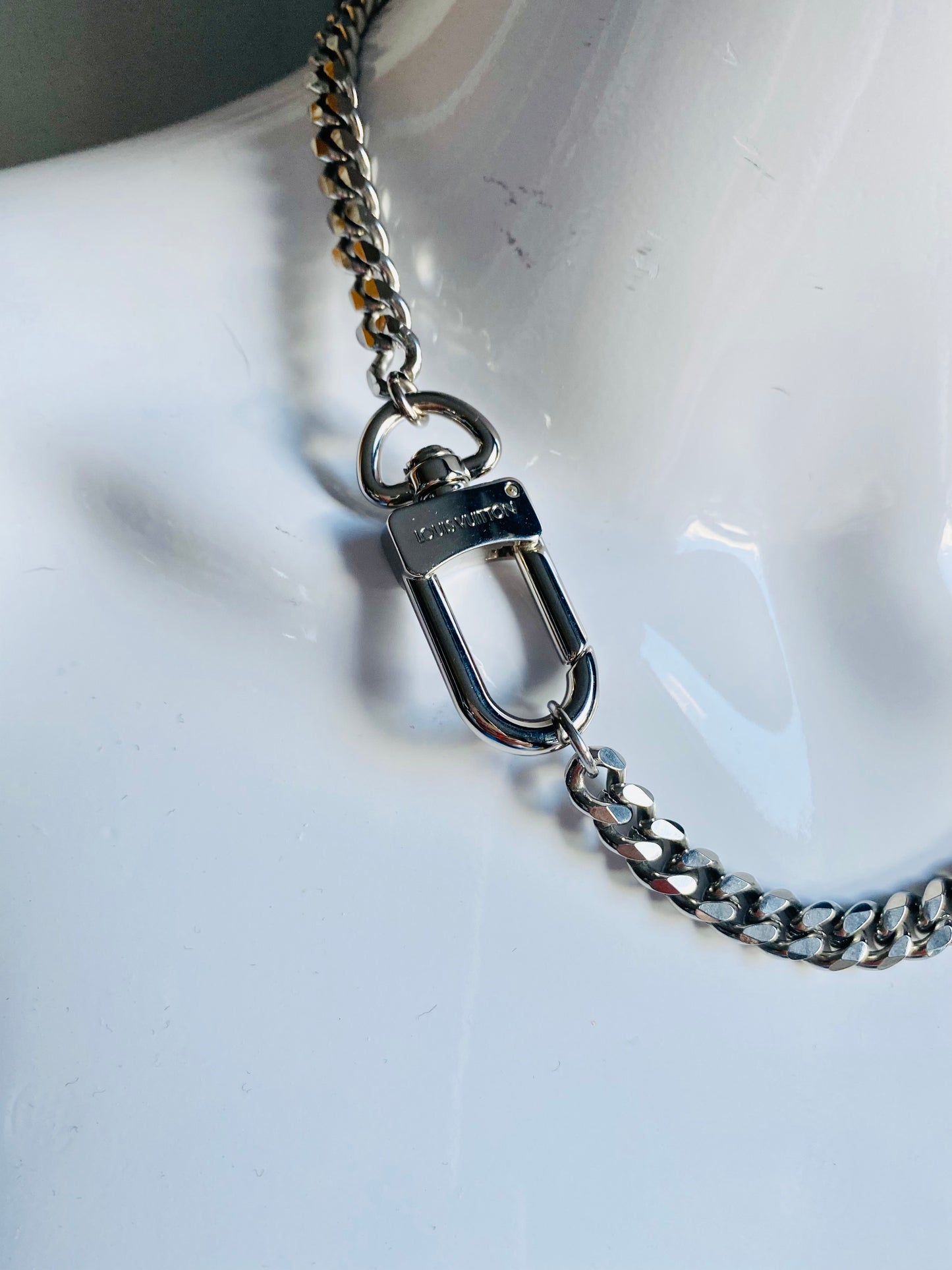 Authentic Louis Vuitton vintage silver lock clasp pendant reworked necklace