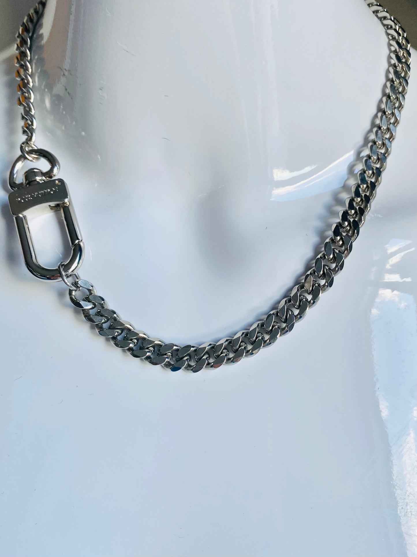 Authentic Louis Vuitton vintage silver lock clasp pendant reworked necklace