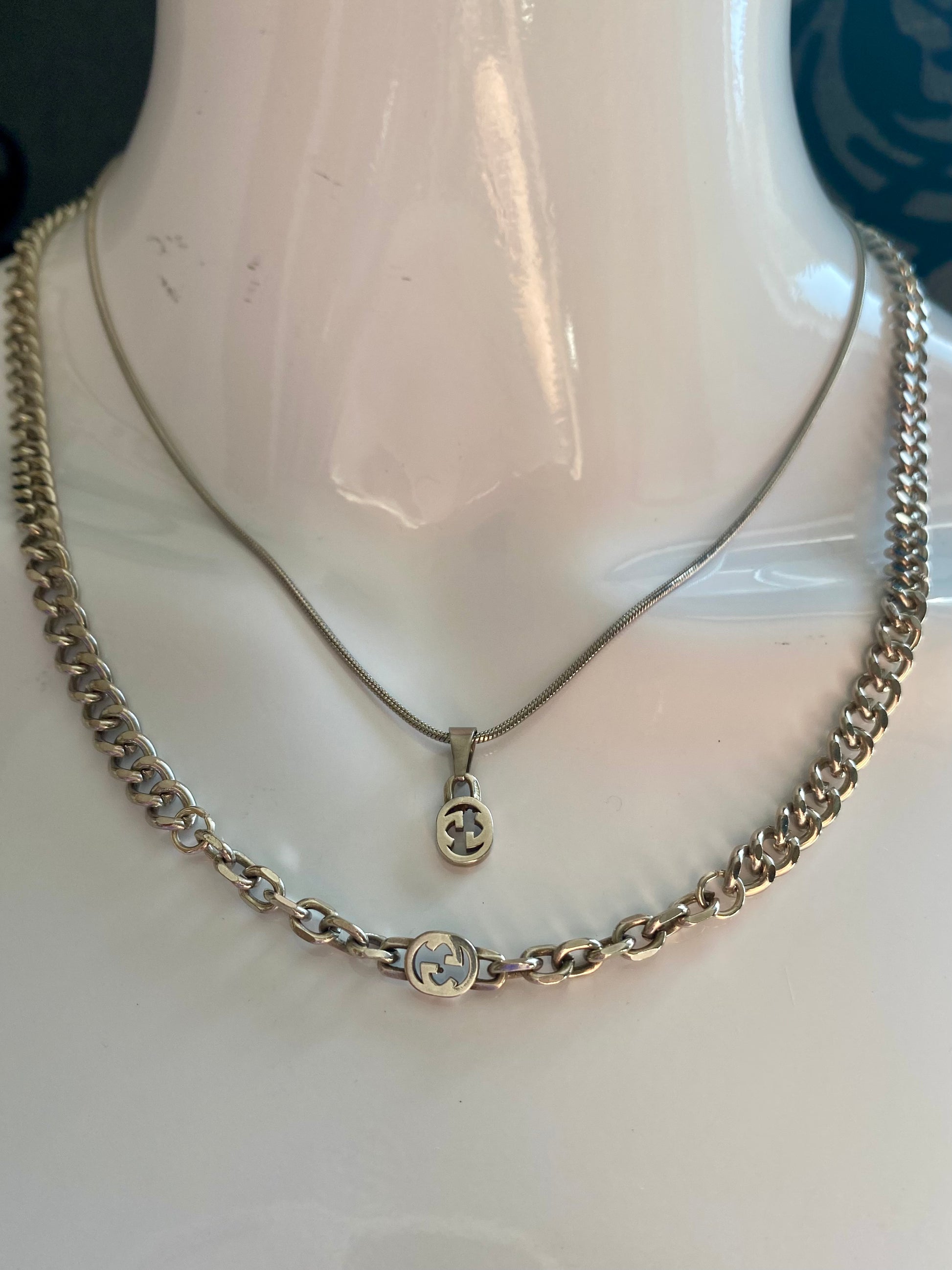 Gucci reworked repurposed recycled non tarnish necklace anti tarnish silver