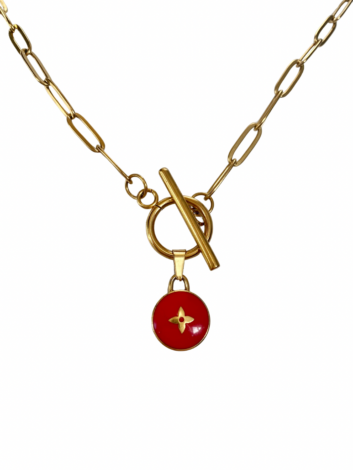 Authentic LOUIS VUITTON red Pastilles vintage pendant reworked necklace