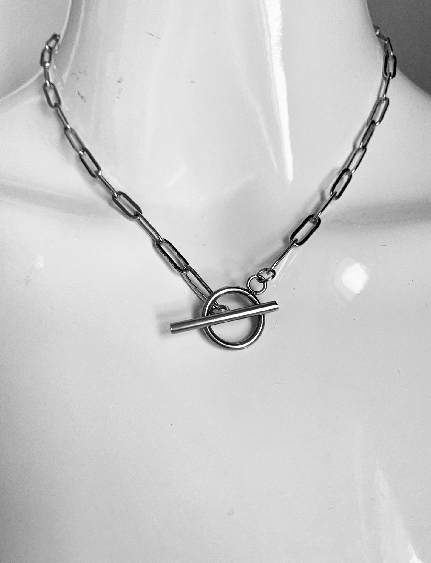 Silver tone anti-tarnish paper clip non-tarnish toggle necklace KIMBER chain by NECK