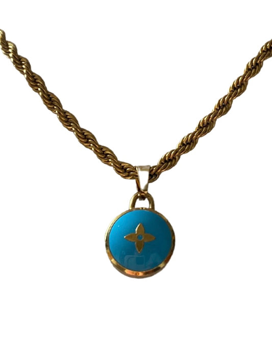 LOUIS VUITTON Blue Pastilles pendant reworked necklace