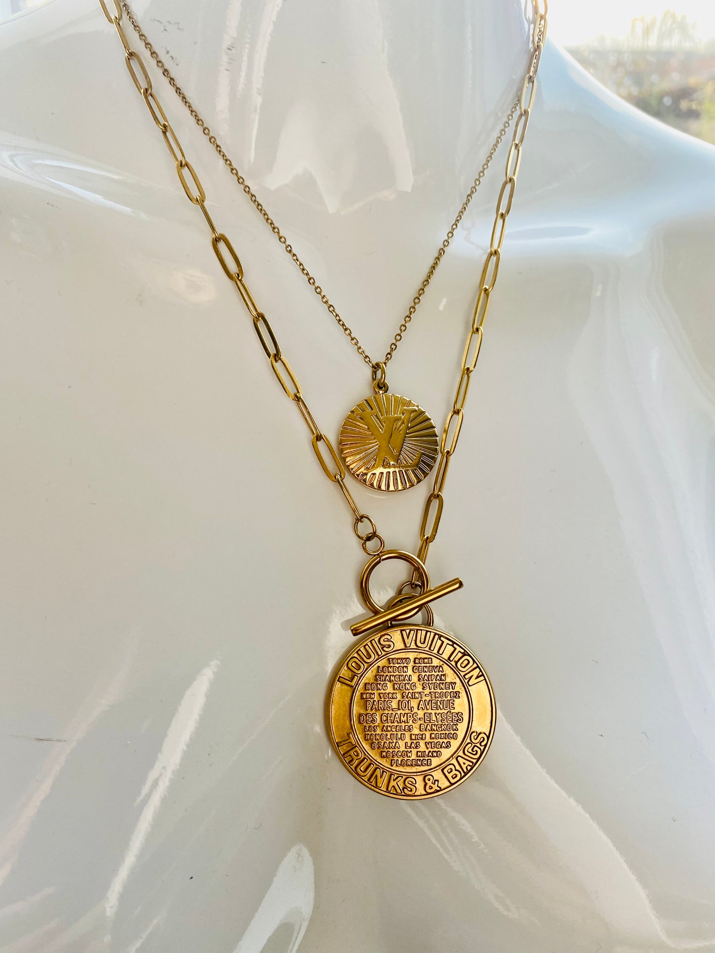 Authentic LOUIS VUITTON vintage LV pendant reworked necklace