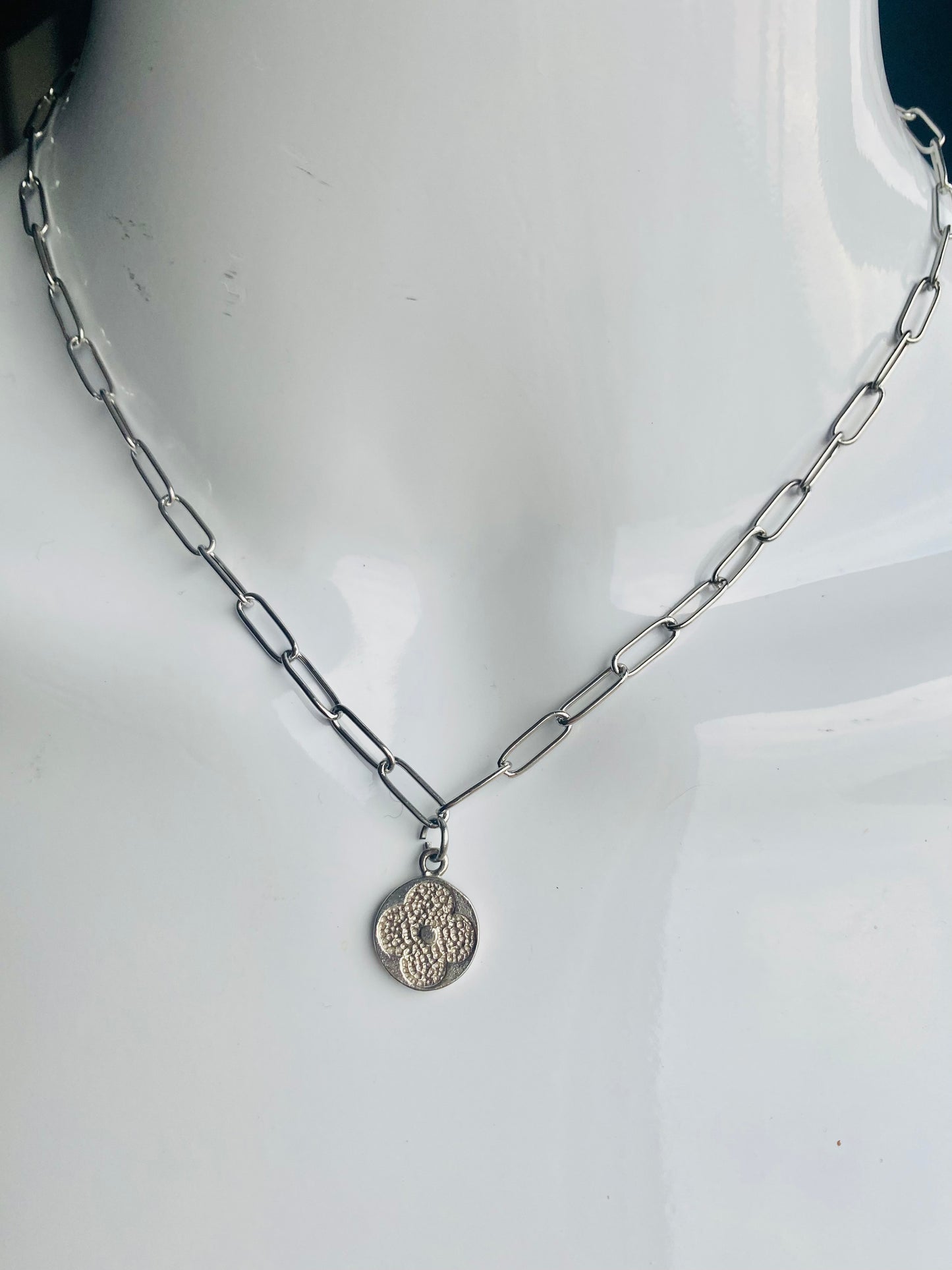 Authentic LOUIS VUITTON vintage silver flower reworked necklace