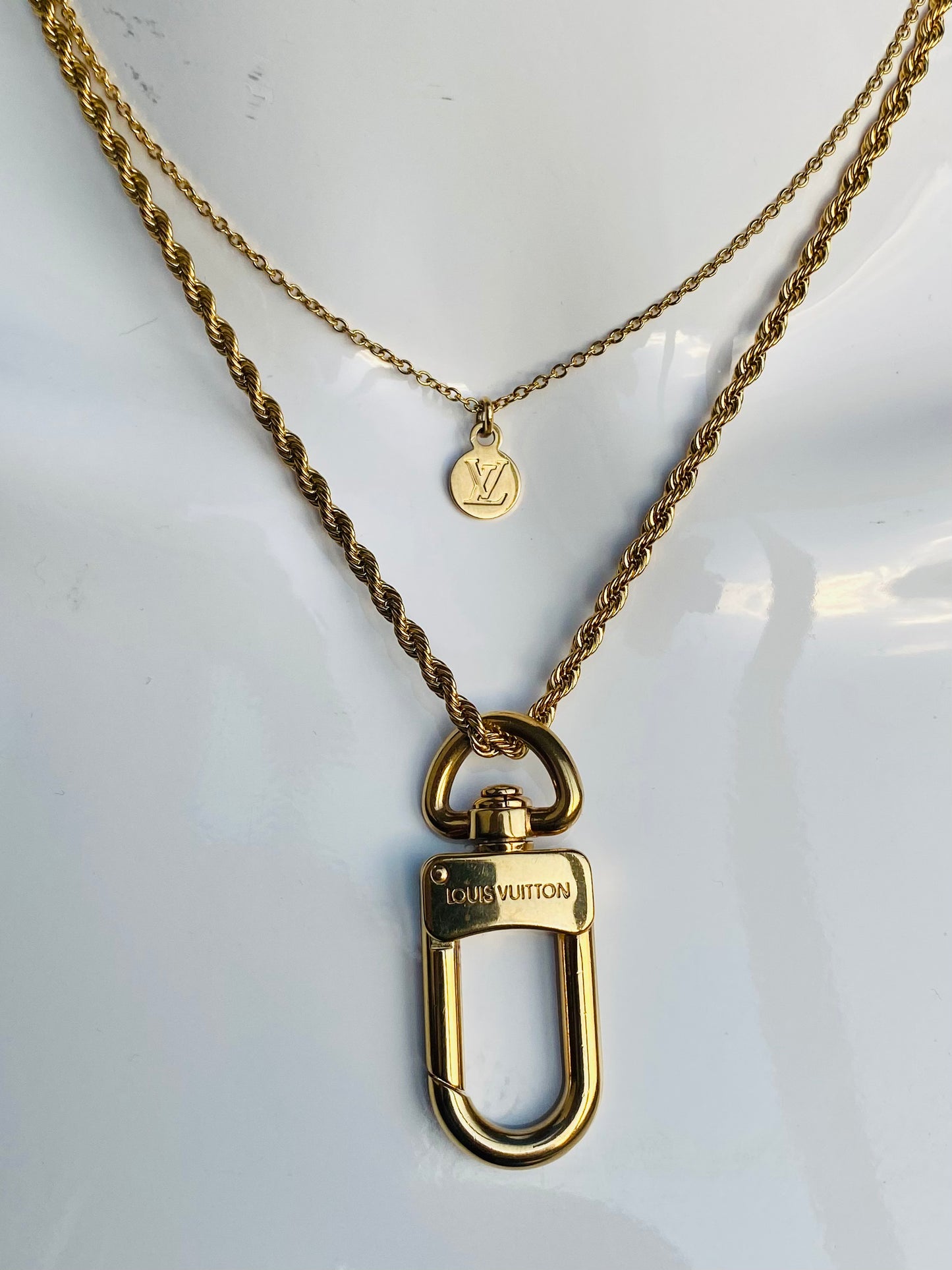 Authentic LOUIS VUITTON vintage LV pendant reworked necklace